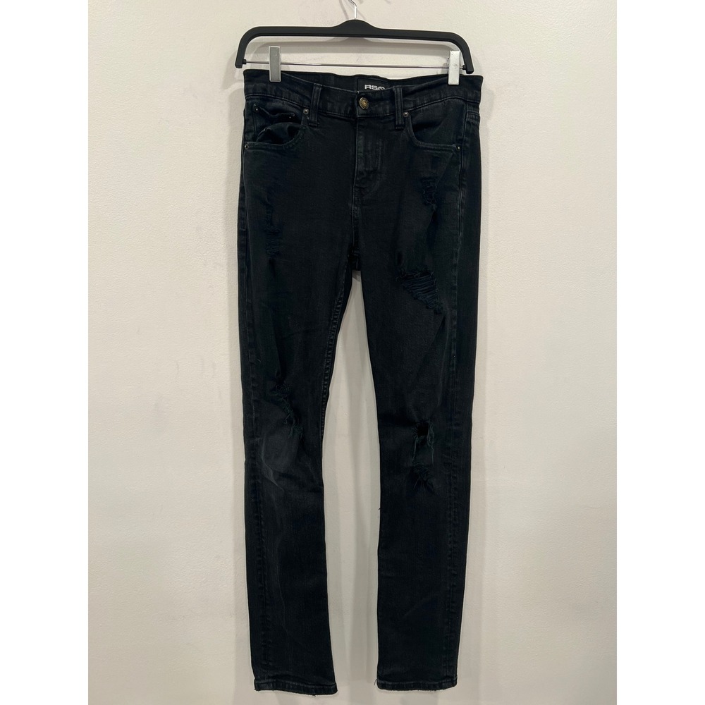 RSQ Mens Jeans Black Distressed Slim Fit Denim Straight Slim Fit Size 29x32